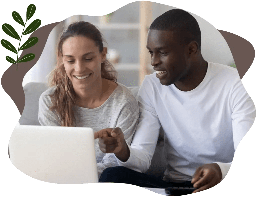 Man and Woman on computer doing online relationship therapy and online marriage counseling in California
