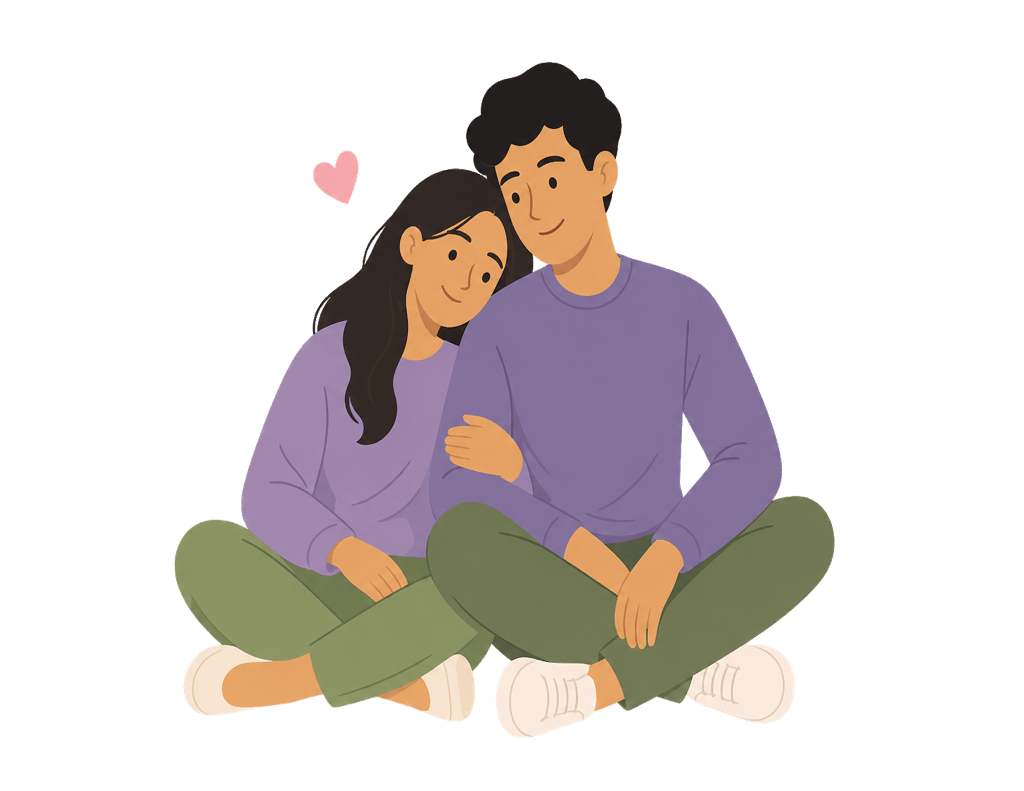 Vector illustration of a happy couple sitting together, representing connection and relationship satisfaction