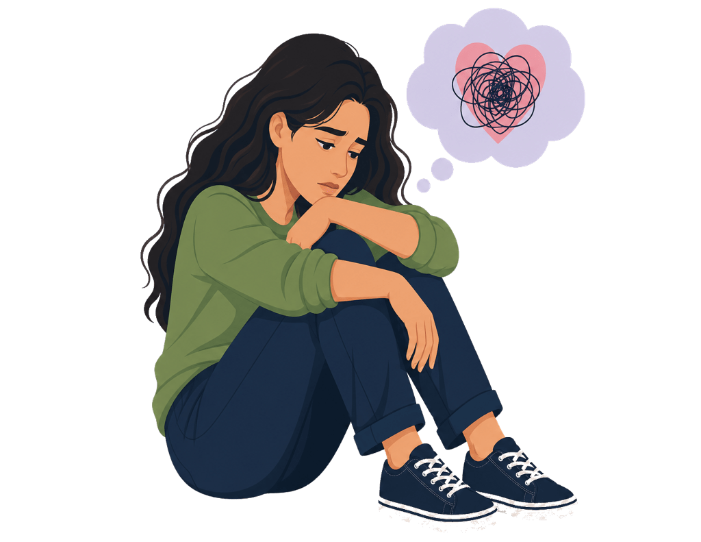 Vector illustration of a person experiencing a trauma bond and conflicted attachment in a harmful relationship