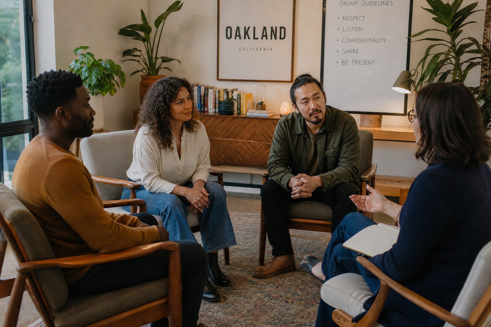 Person at peace after Oakland anxiety therapy