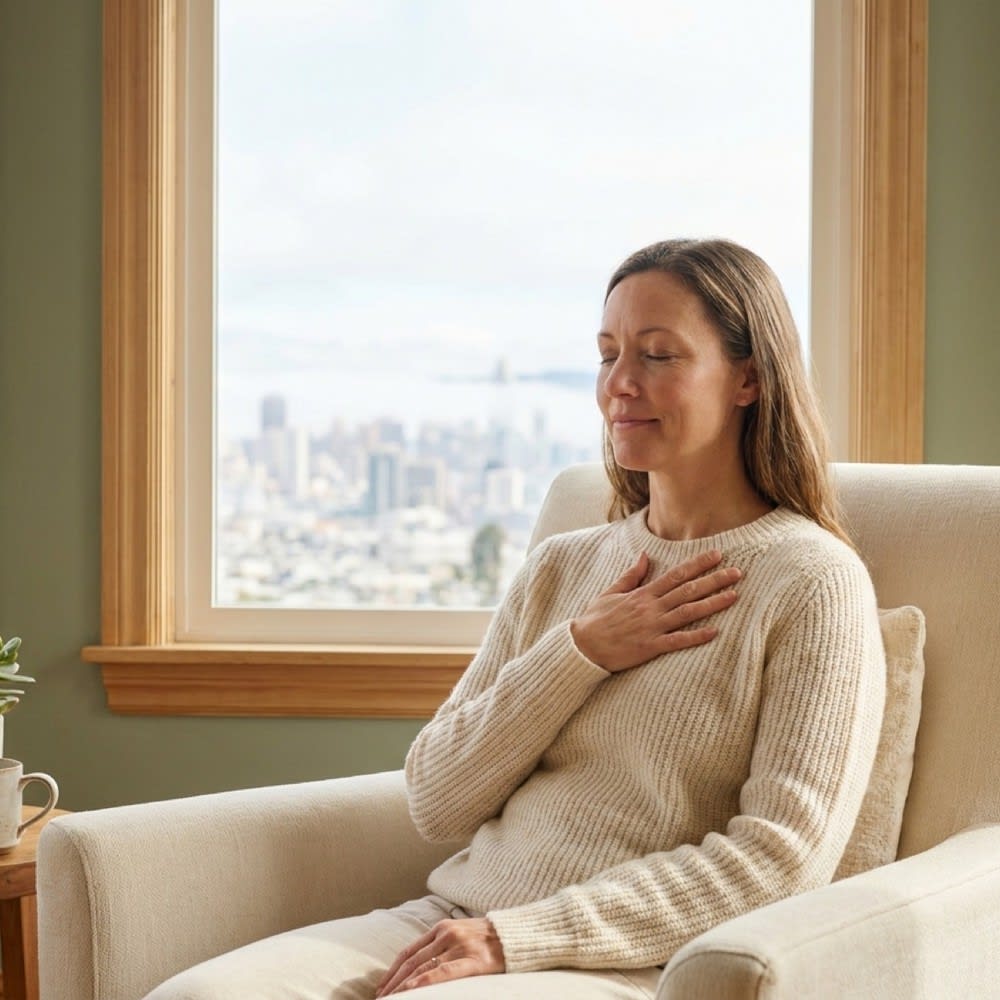 Self-compassion practice with hand on heart