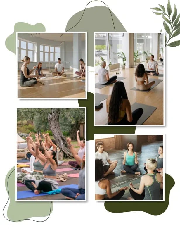 People practicing yoga together at a holistic health and wellness retreat.