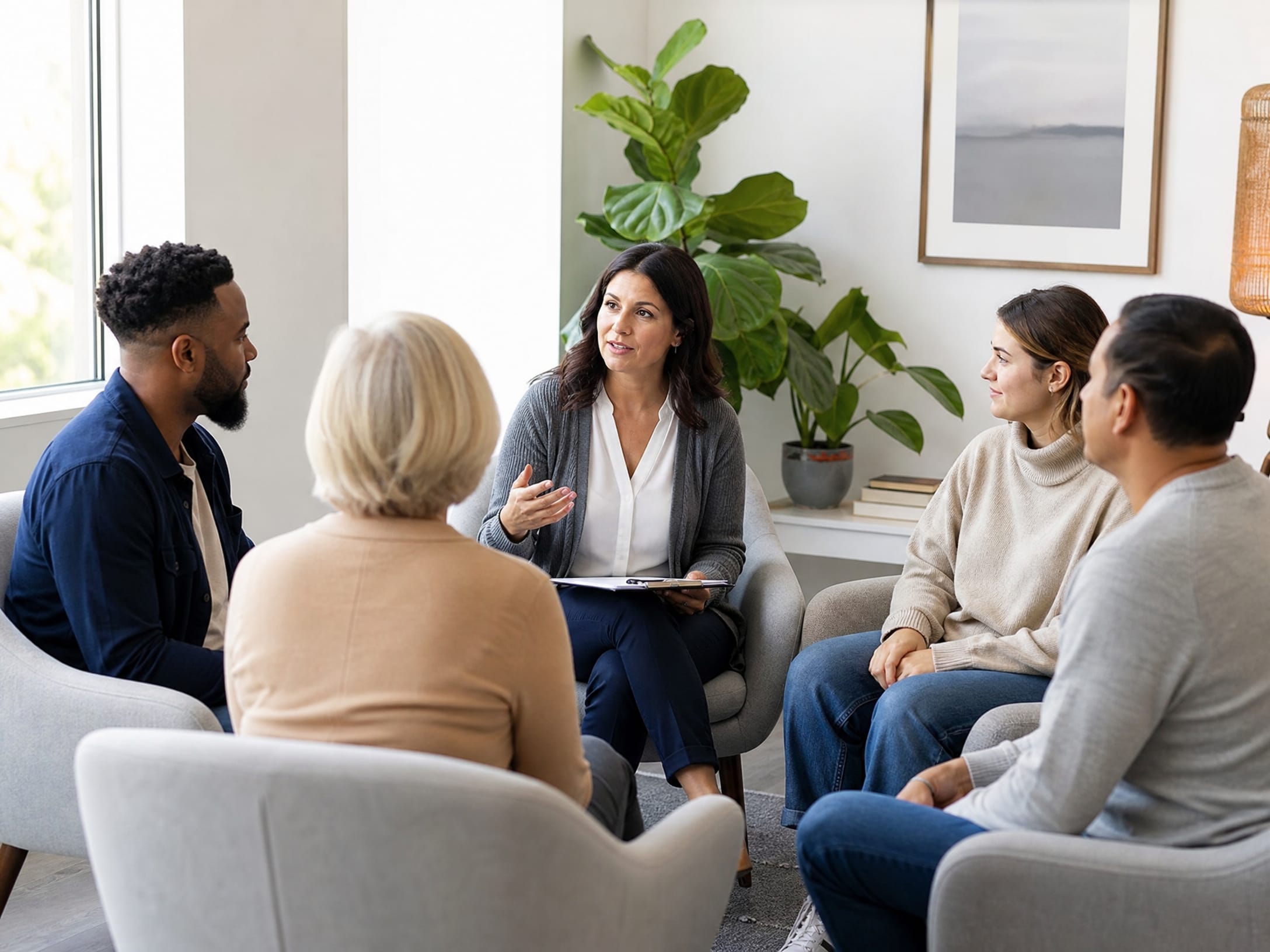 Group therapy session with participants sharing experiences near me in San Francisco, CA