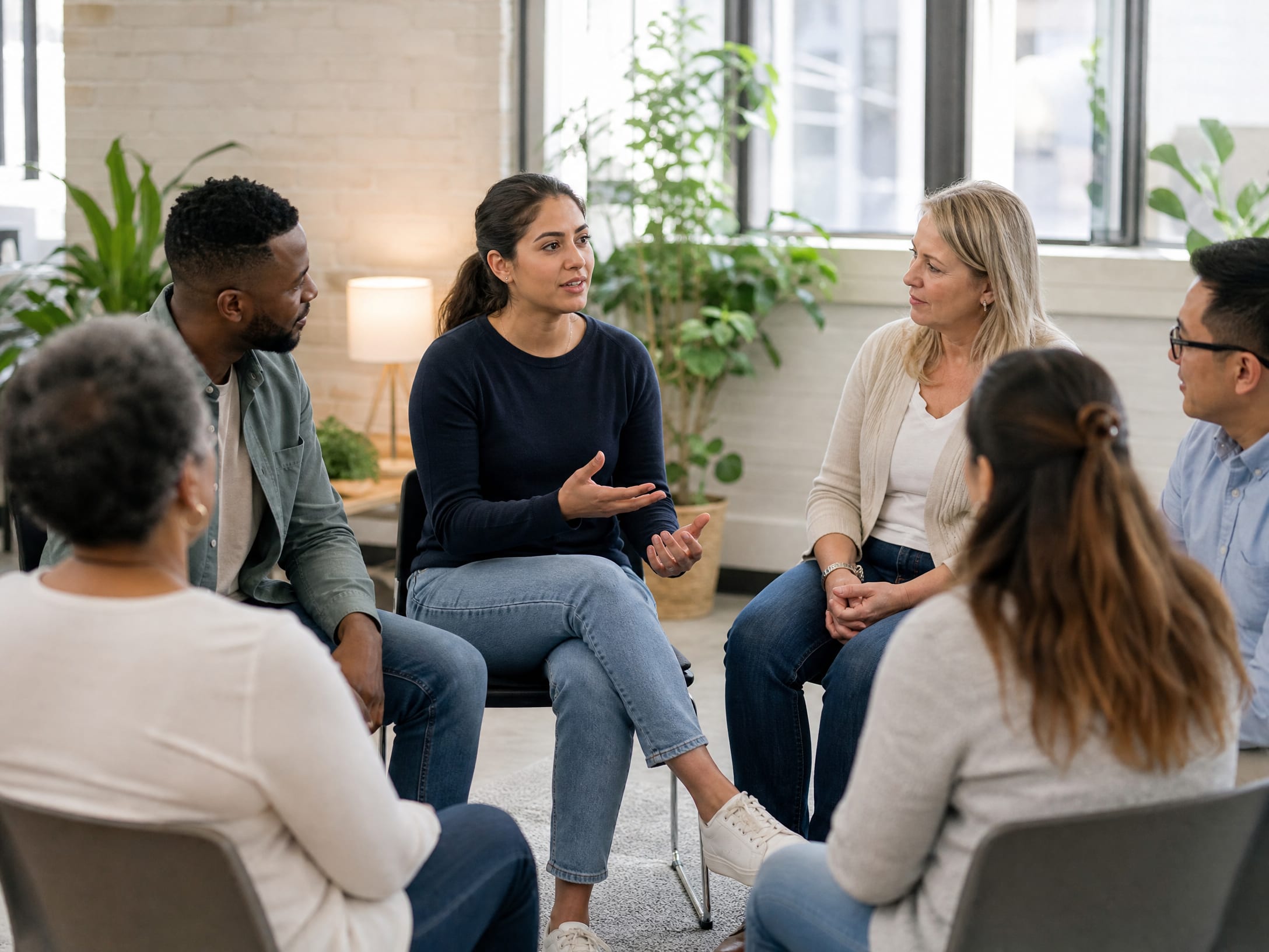 Group therapy session with participants sharing experiences near me in San Francisco, CA