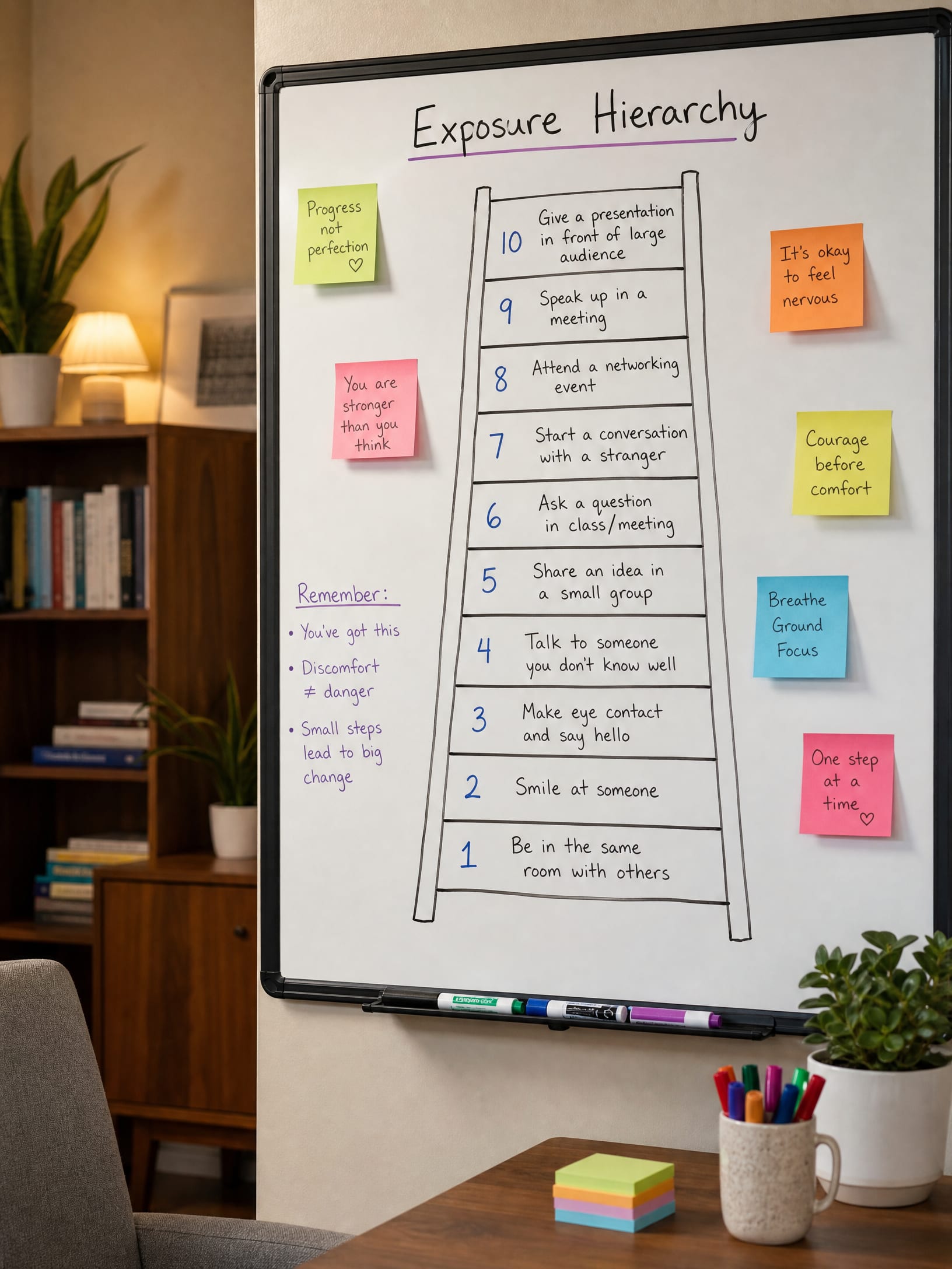 ERP therapist explaining the exposure hierarchy to a client