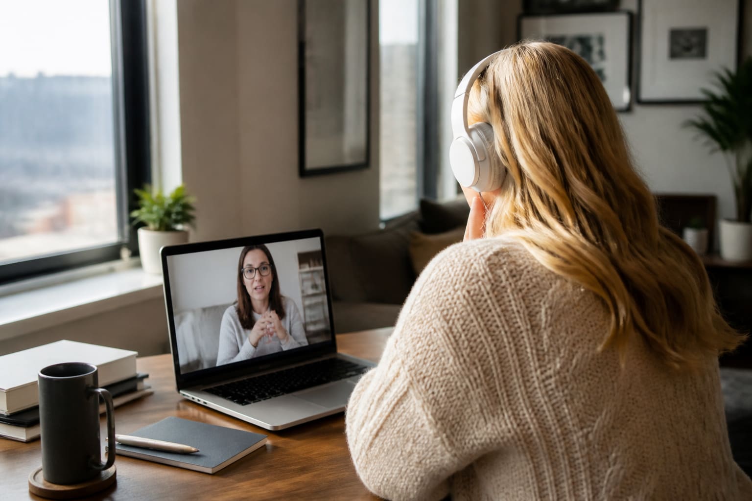 Online grief counseling session via telehealth