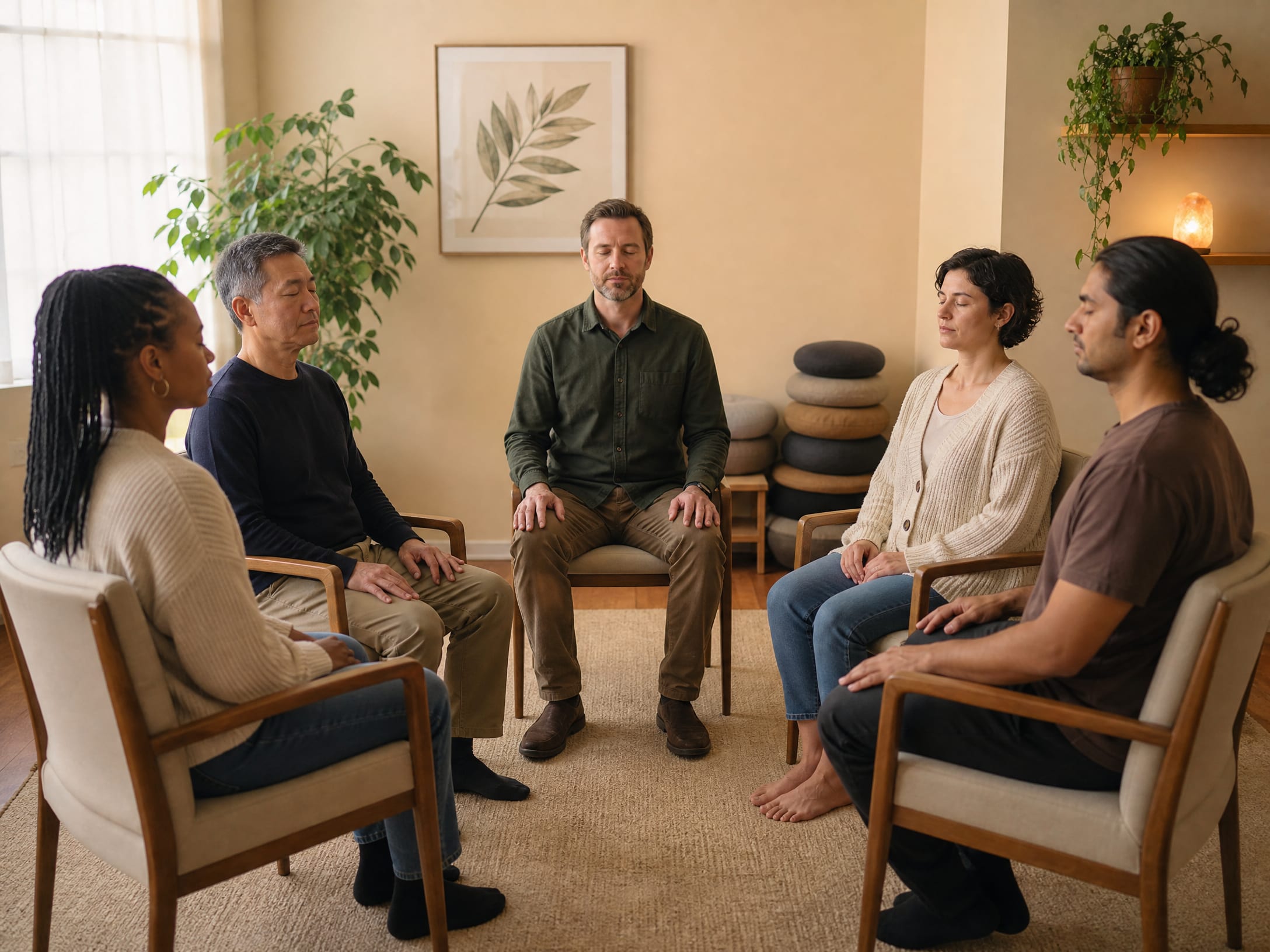 Mindfulness meditation group with diverse participants in San Francisco, CA near me in San Francisco, CA