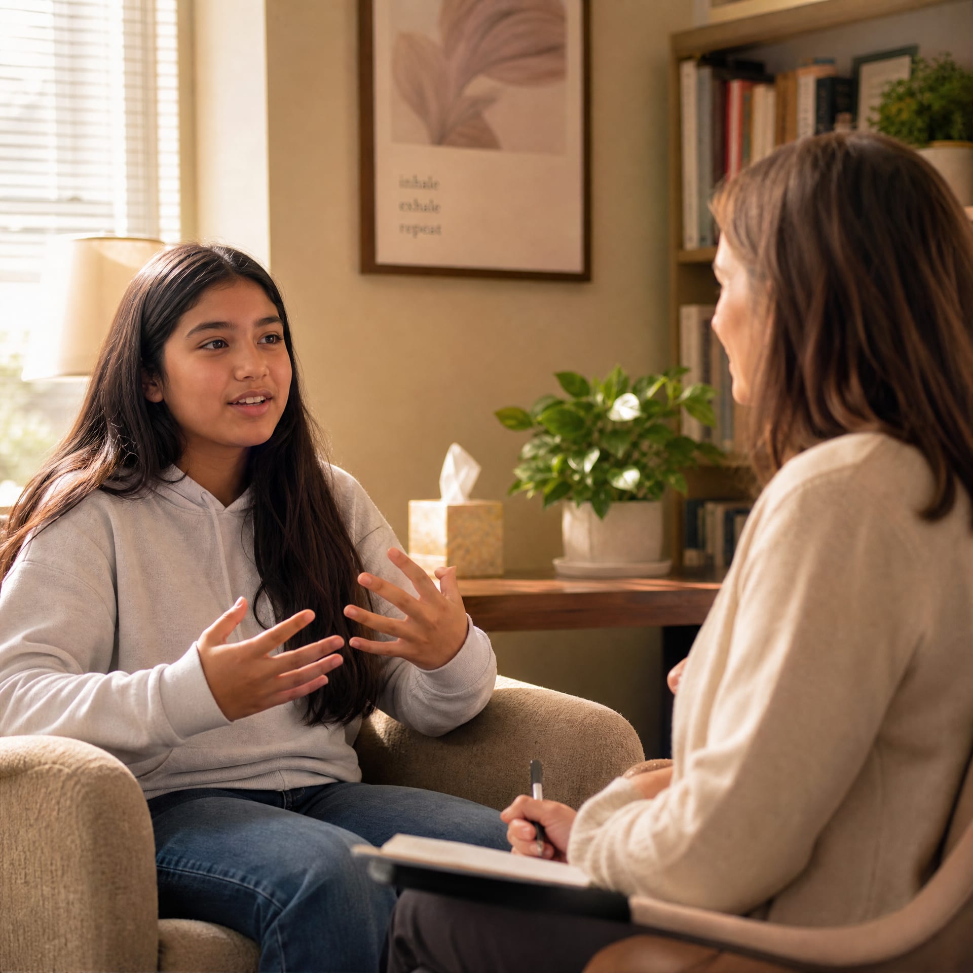 Teen learning nonviolent communication skills with therapist near me in San Francisco, CA
