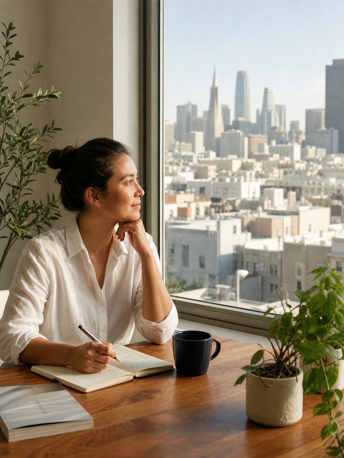 Person journaling in San Francisco, work stress therapy