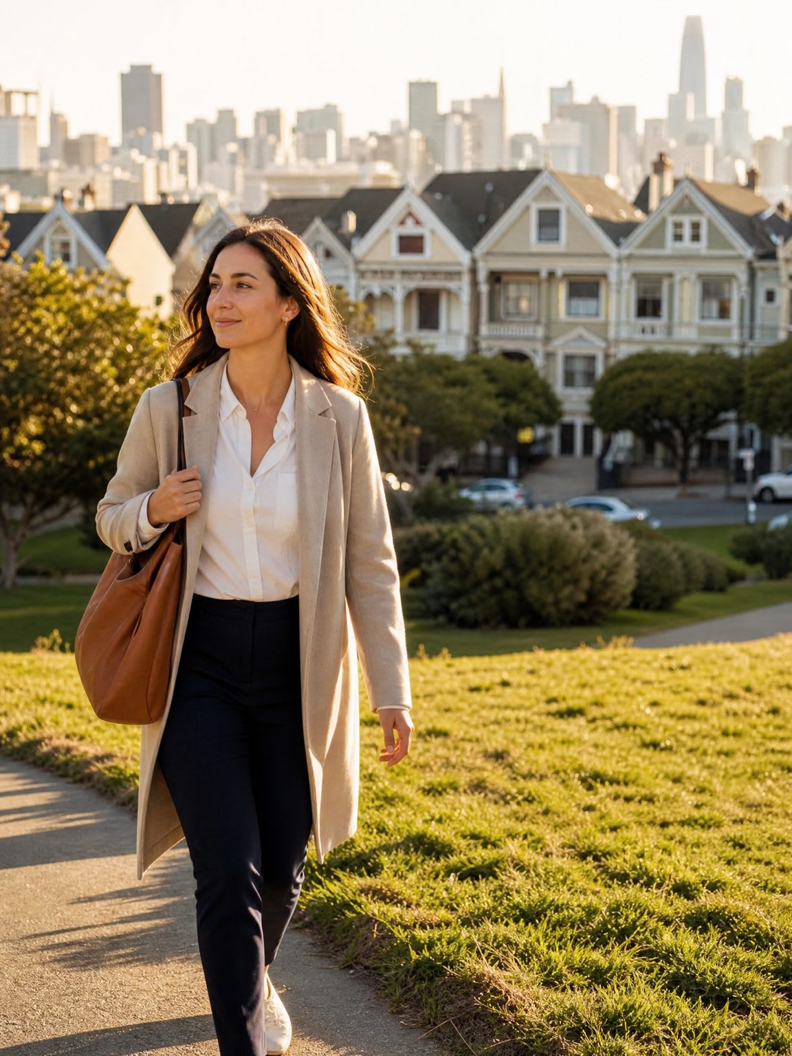 Professional walking in San Francisco after work stress therapy