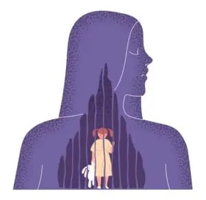 A person looking back at their wounded inner child and childhood memories