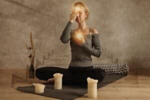 Illustration of person embracing oneself with self-compassion