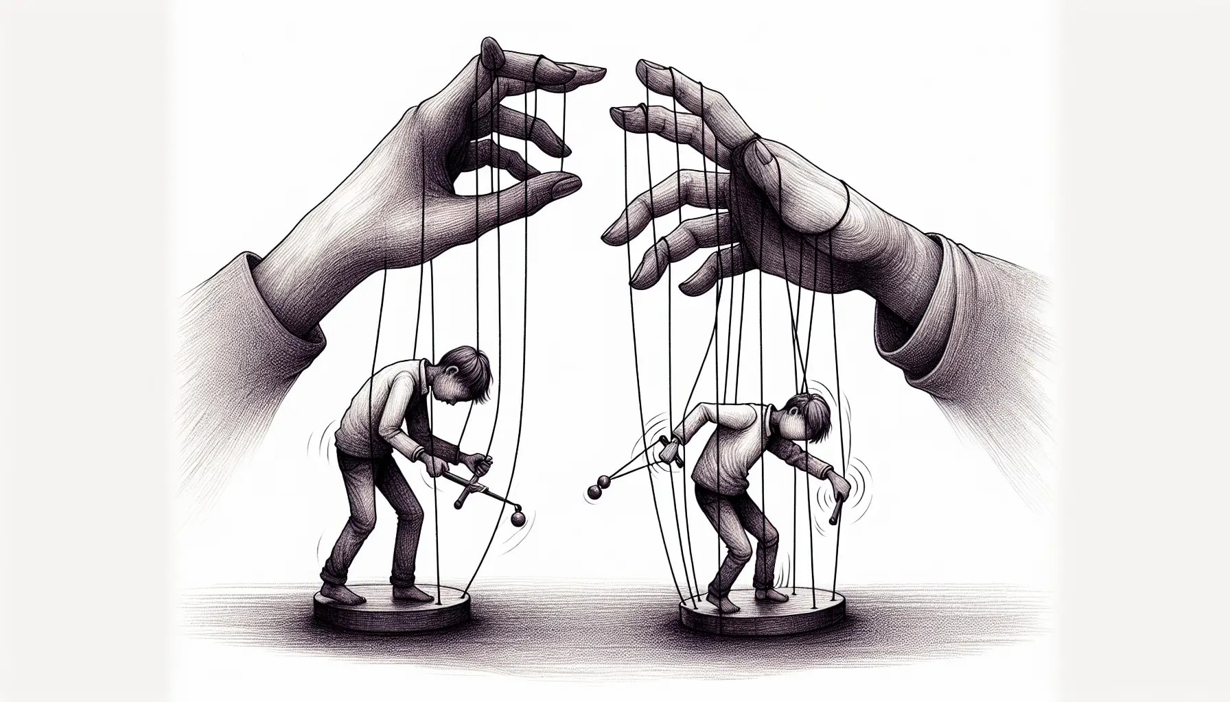 Illustration portraying a person manipulated by alternating affection and abuse