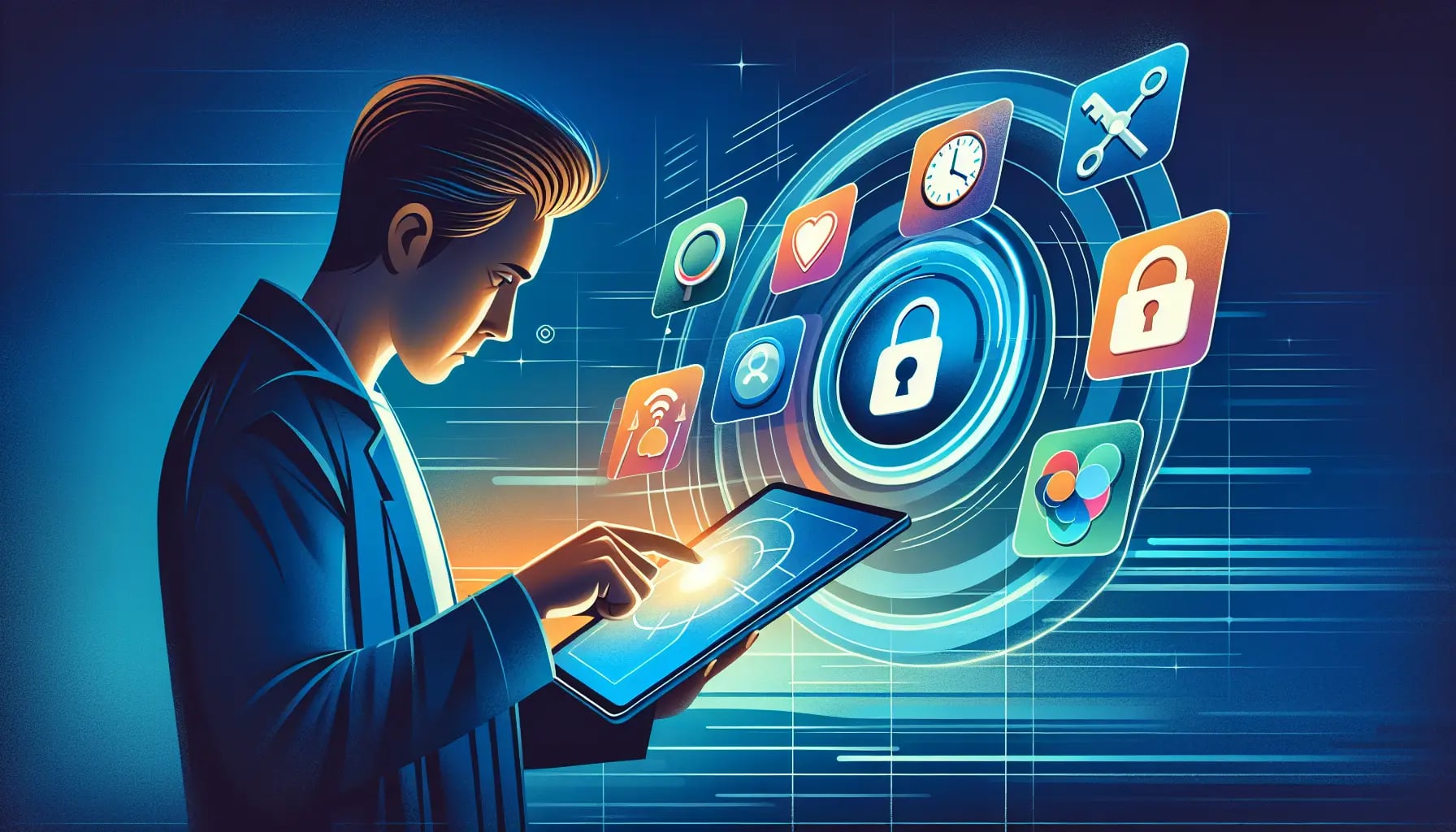 Illustration of a parent using a parental control app to manage children's screen time