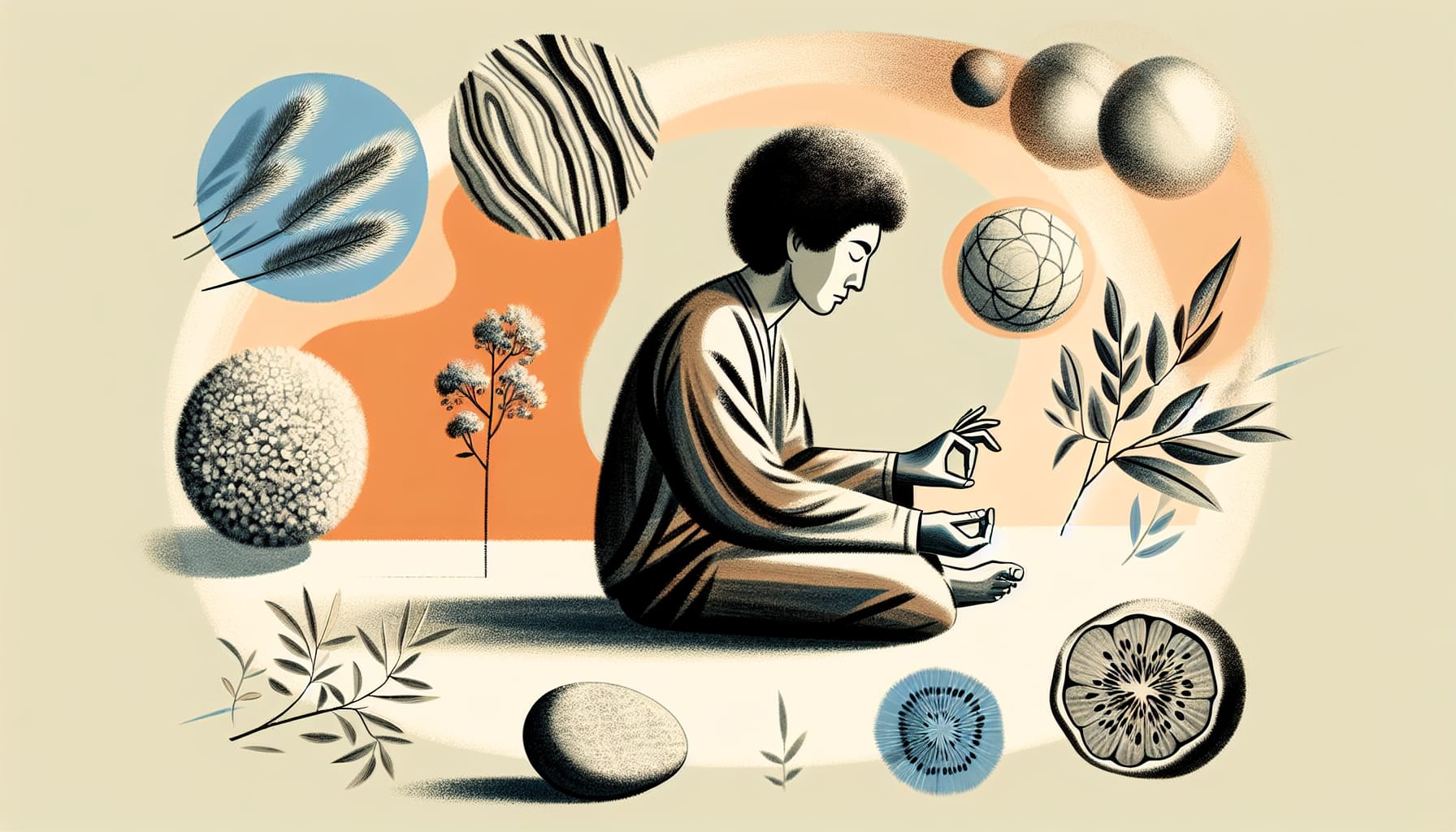 Illustration of individual practicing mindful touching during sensate focus exercises