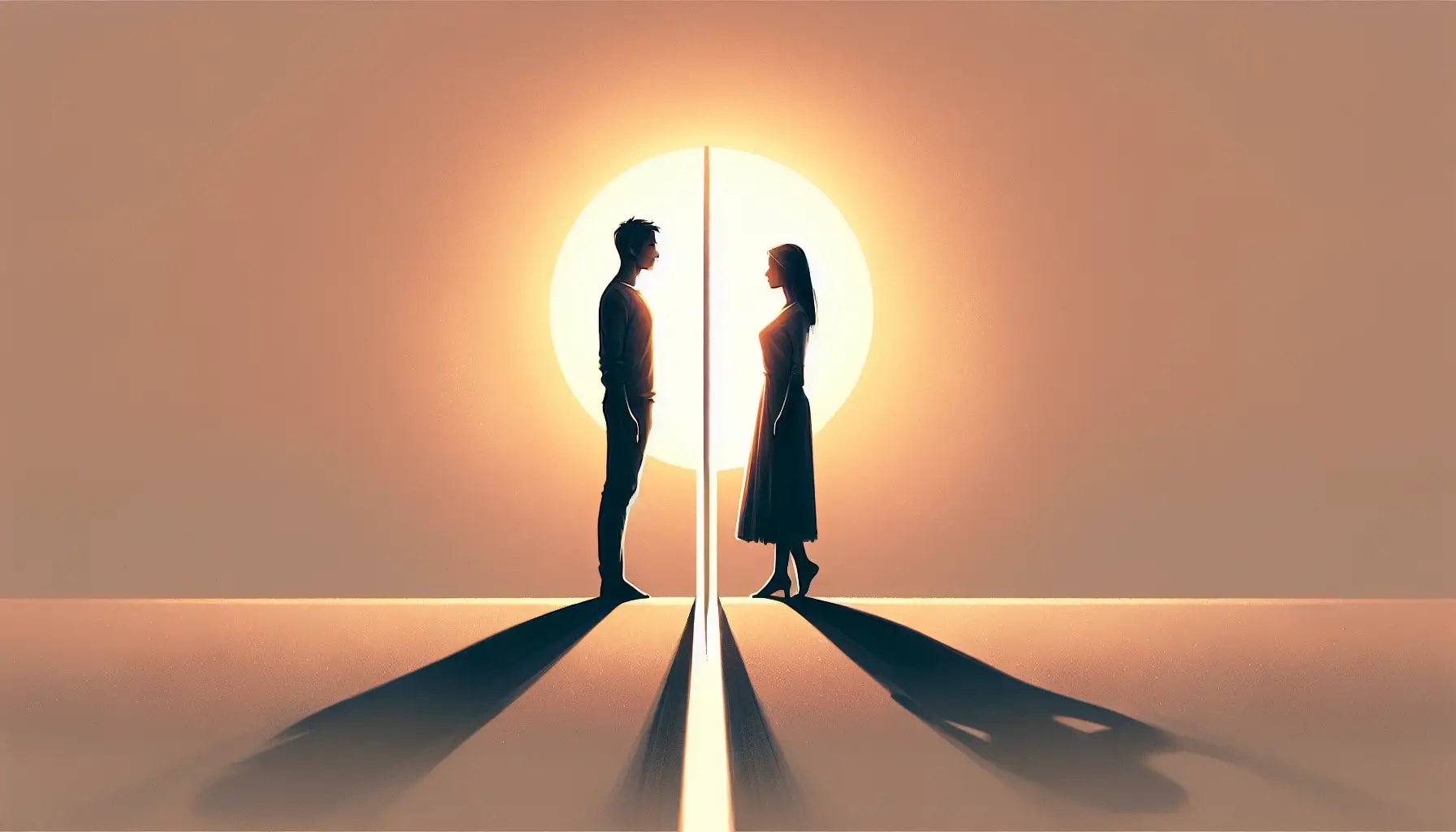 Artistic representation of emotional distance in a romantic relationship