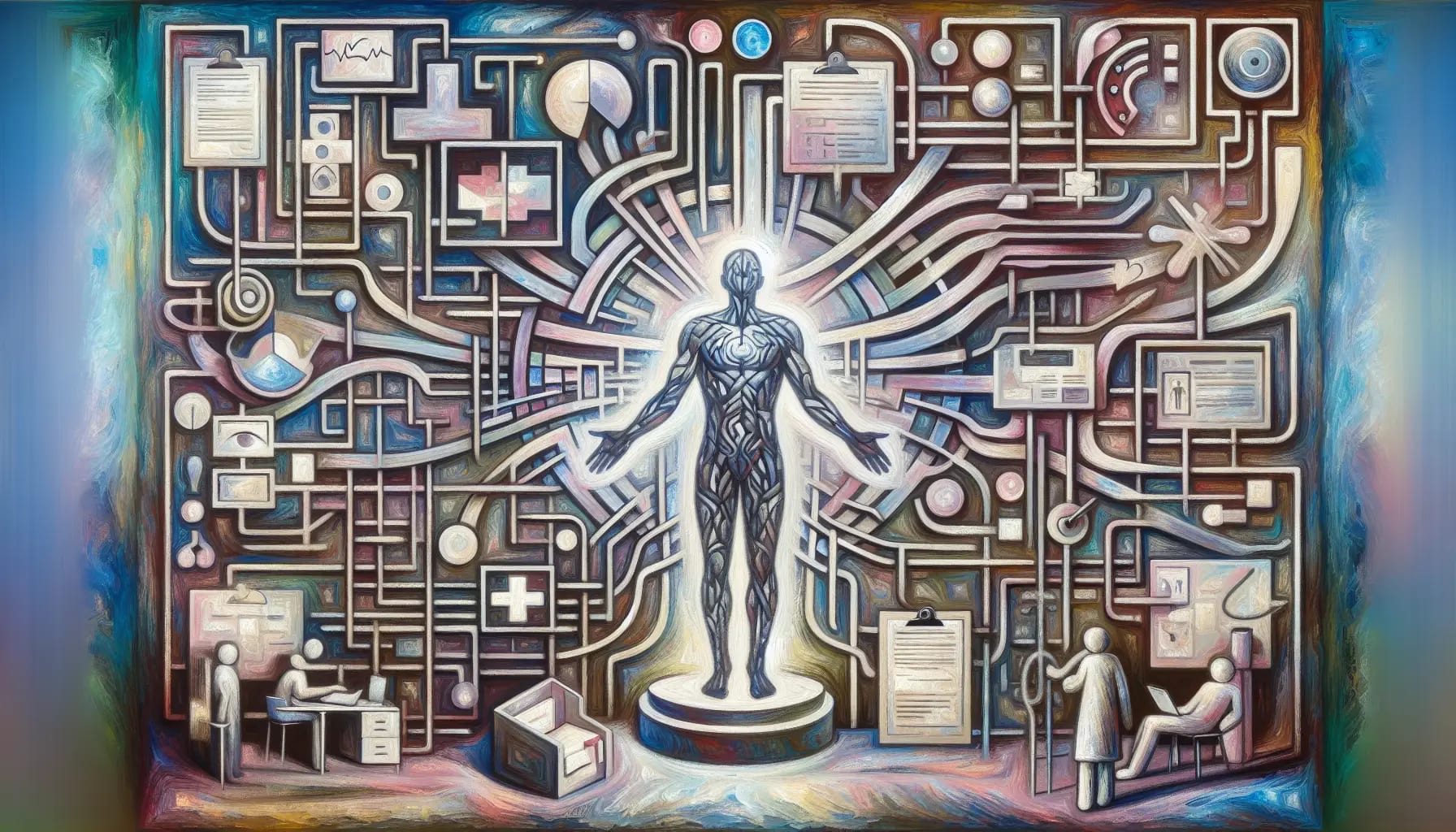 Abstract depiction of diagnostic and assessment process