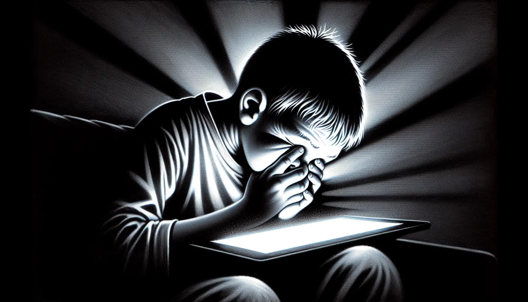 Illustration of a child experiencing digital eye strain from excessive screen time
