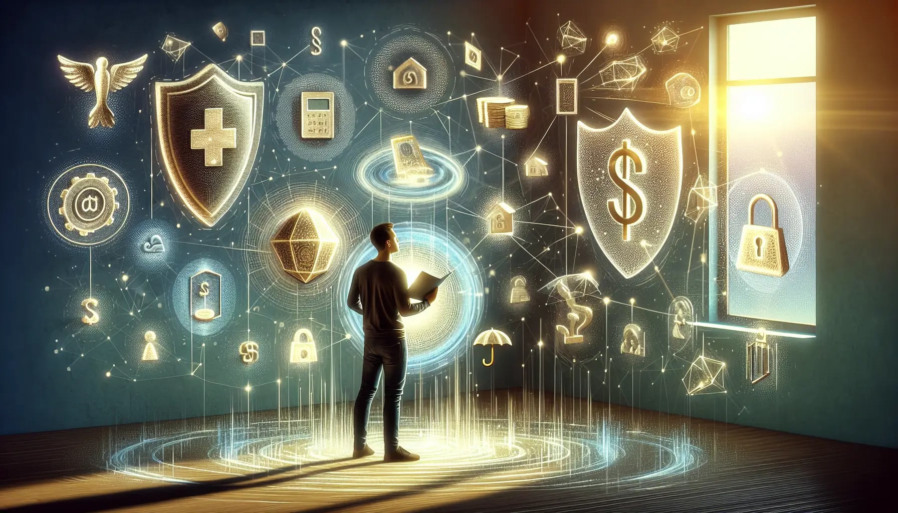 Illustration of a person reviewing insurance options