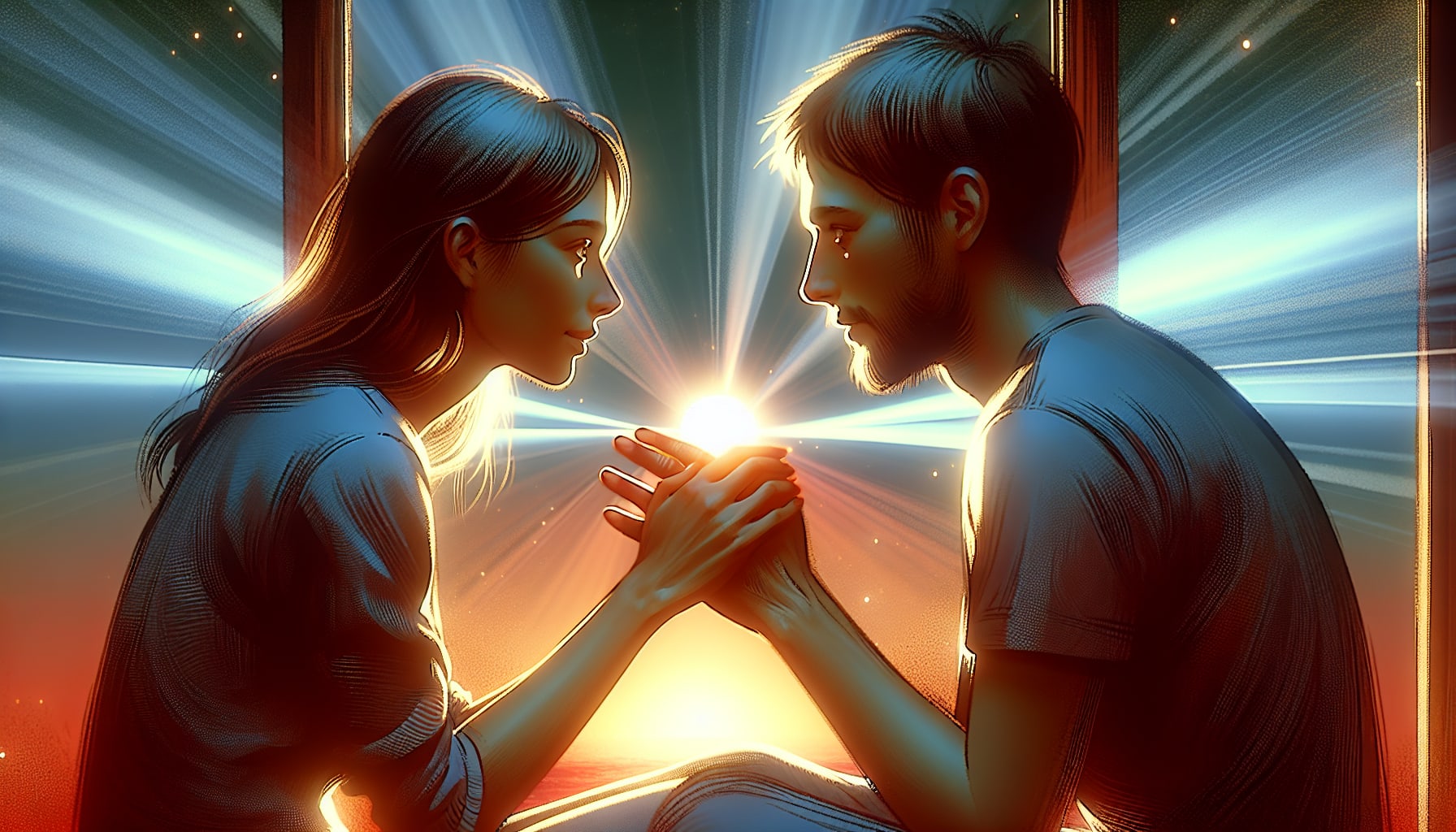 Illustration of a couple sharing a moment of intimacy after sensate focus therapy