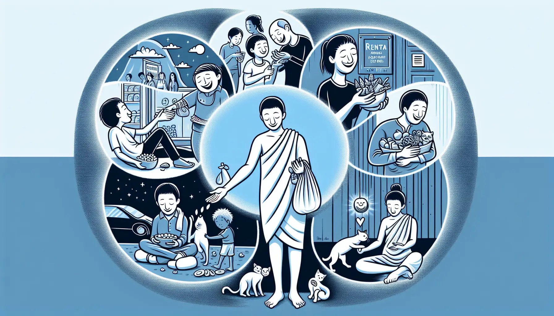 Illustration of a person incorporating metta meditation into daily life