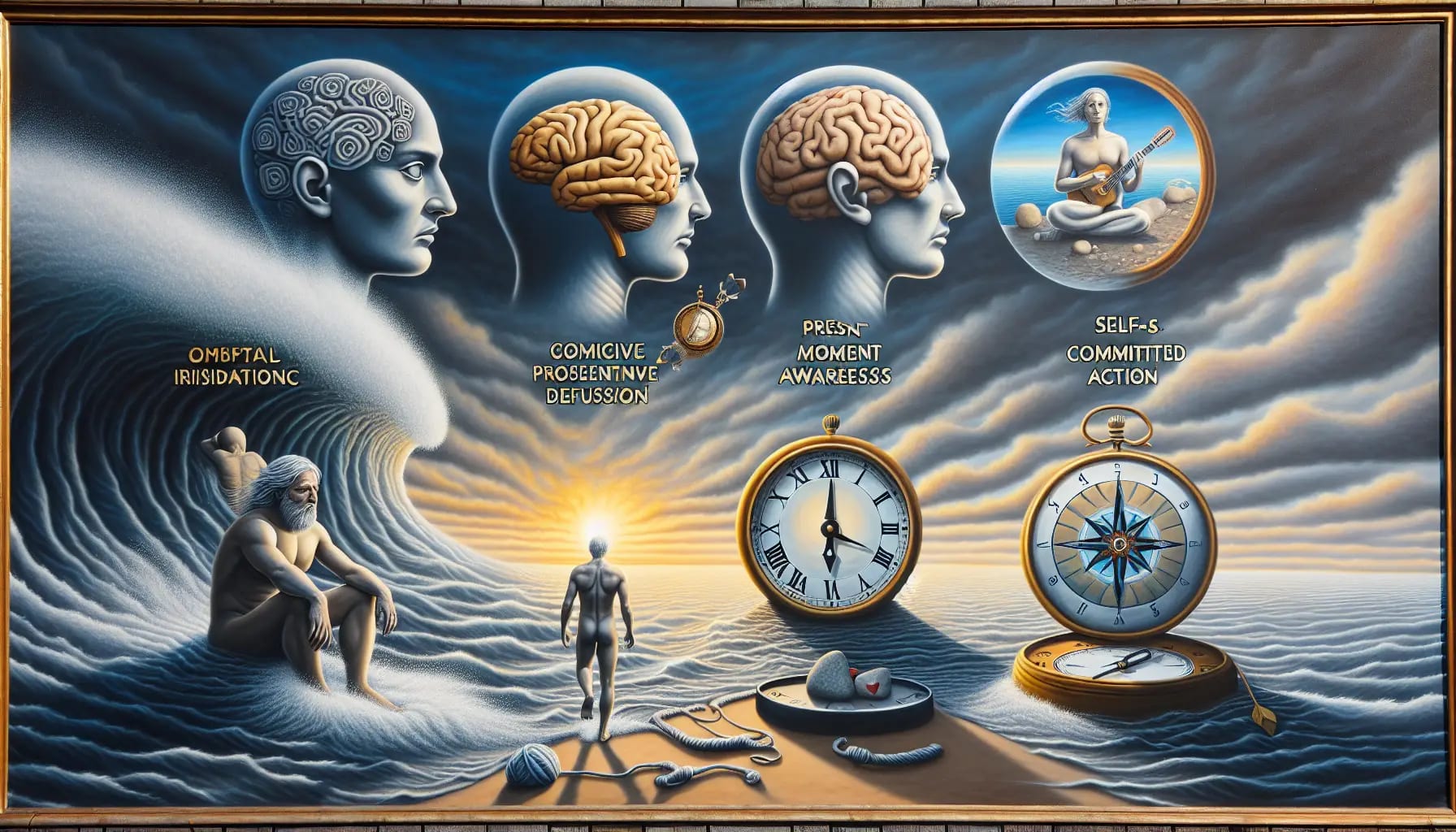 Illustration of the six core principles of ACT therapy in San Francisco