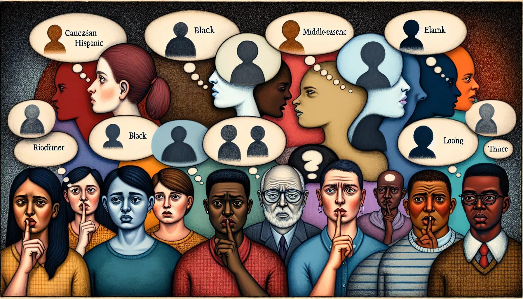 Illustration of diverse individuals facing self-doubt