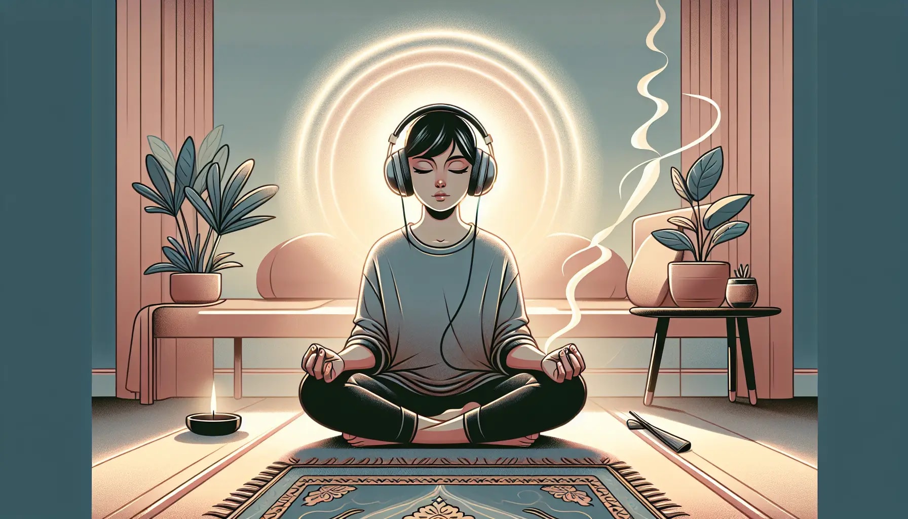Illustration of a person listening to a guided metta meditation