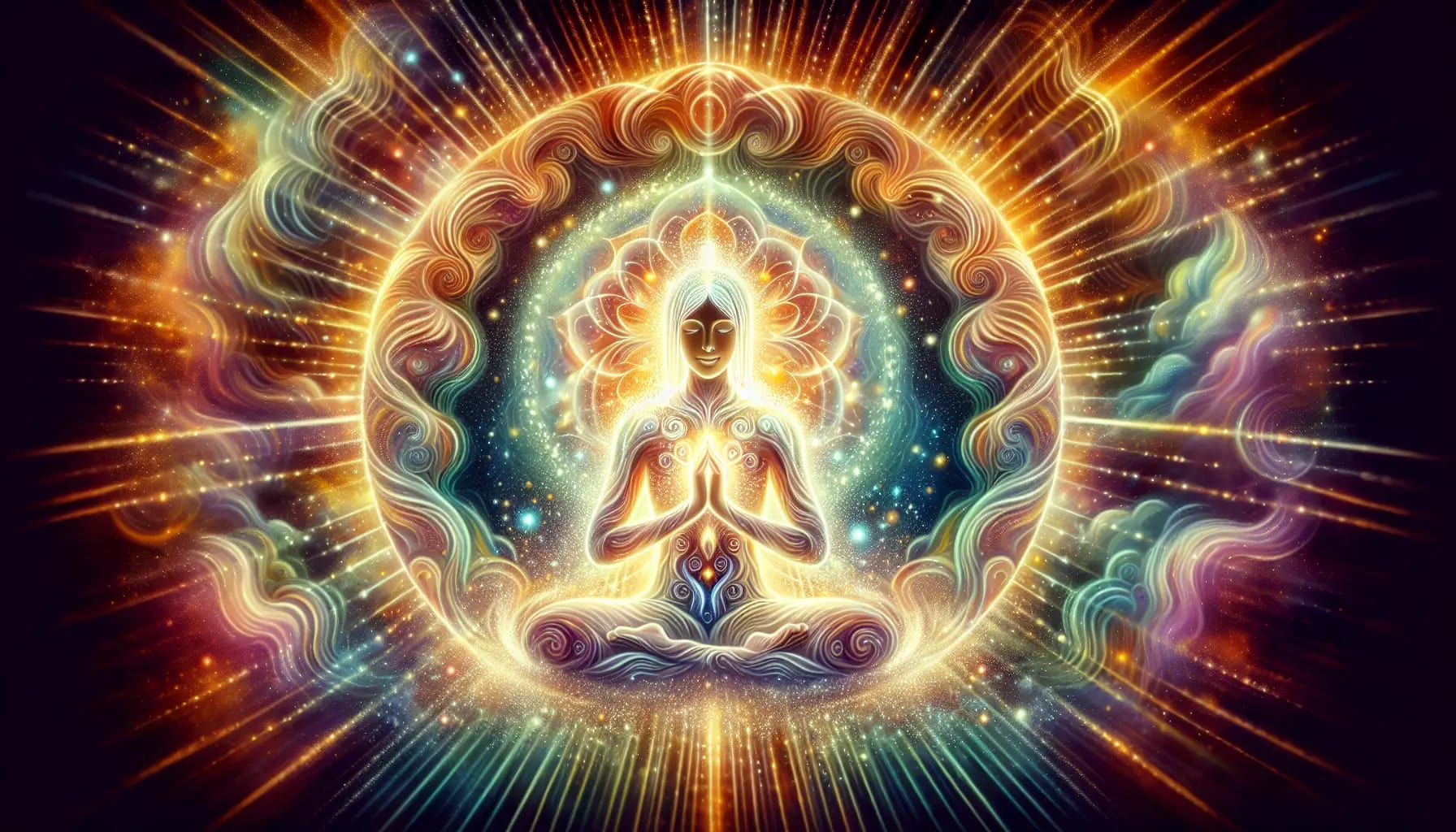 Illustration of a person surrounded by positive energy and light