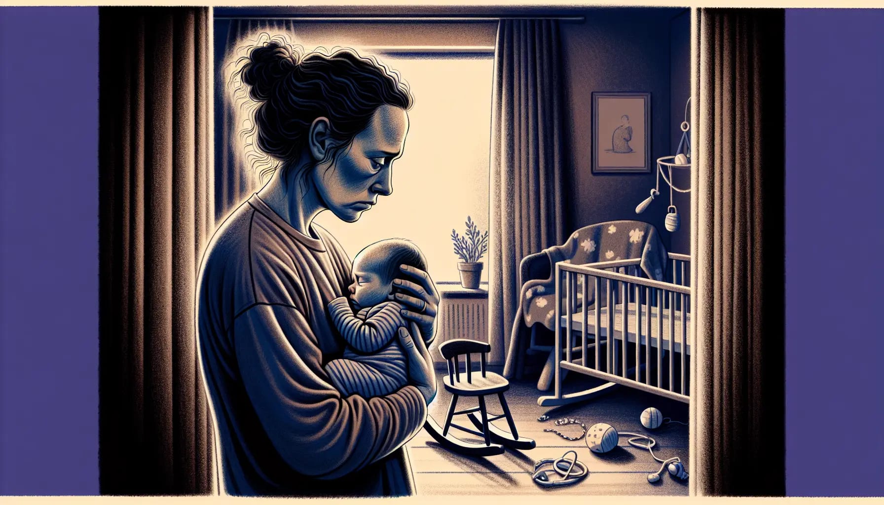 Illustration of a parent struggling to bond with their newborn due to postpartum anxiety