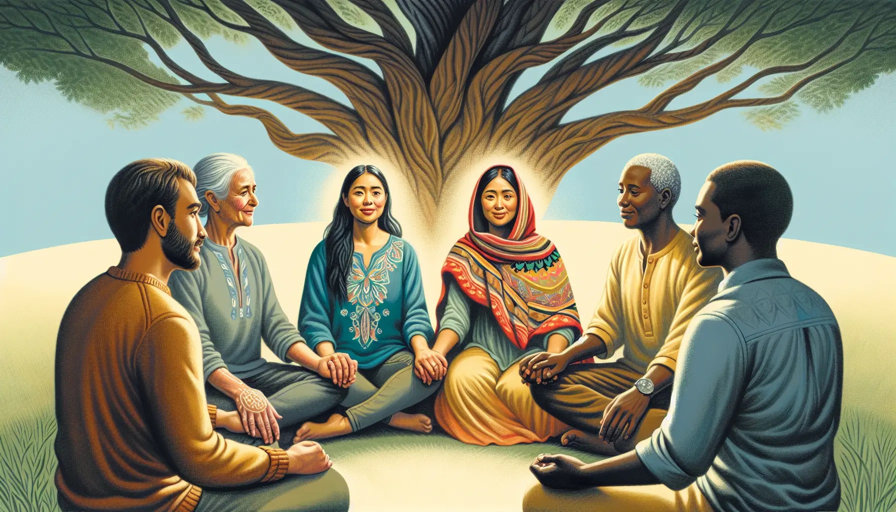 Illustration of a diverse group of people in a supportive circle
