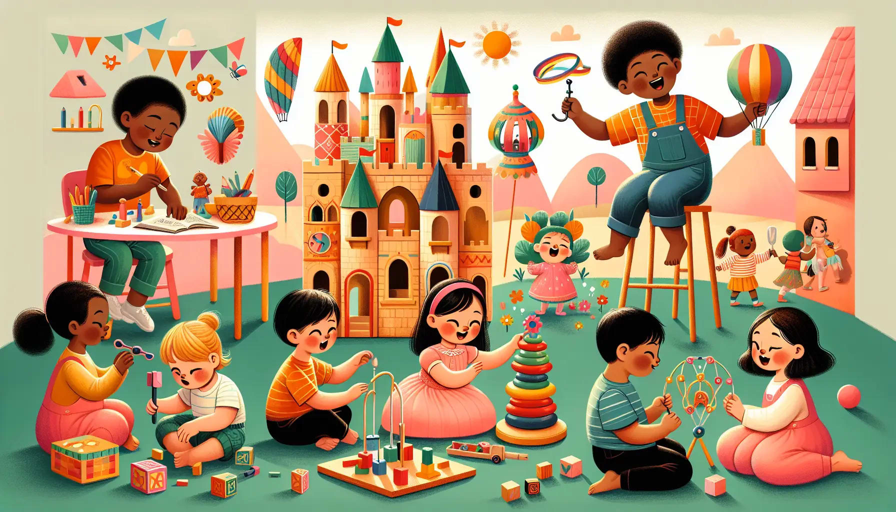 Illustration of children engaged in free play and real-life interactions