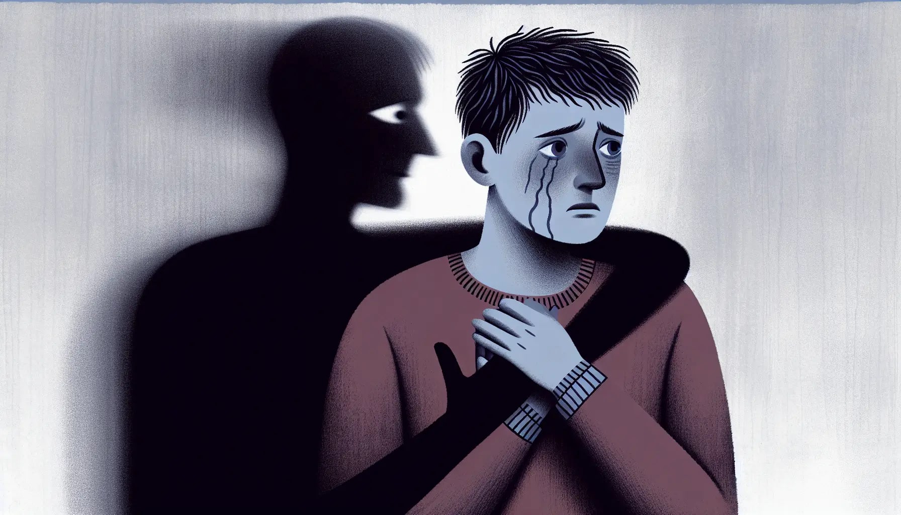 Illustration depicting a person defending the abuser with a troubled expression