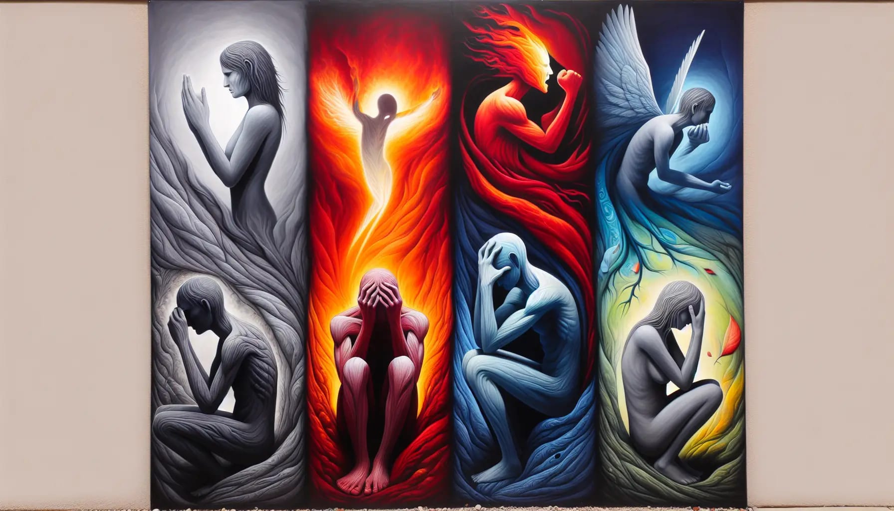 Artistic representation of the stages of grieving a relationship