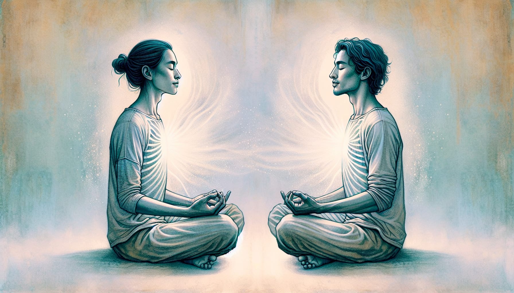 Illustration of a couple practicing gratitude breathing exercise