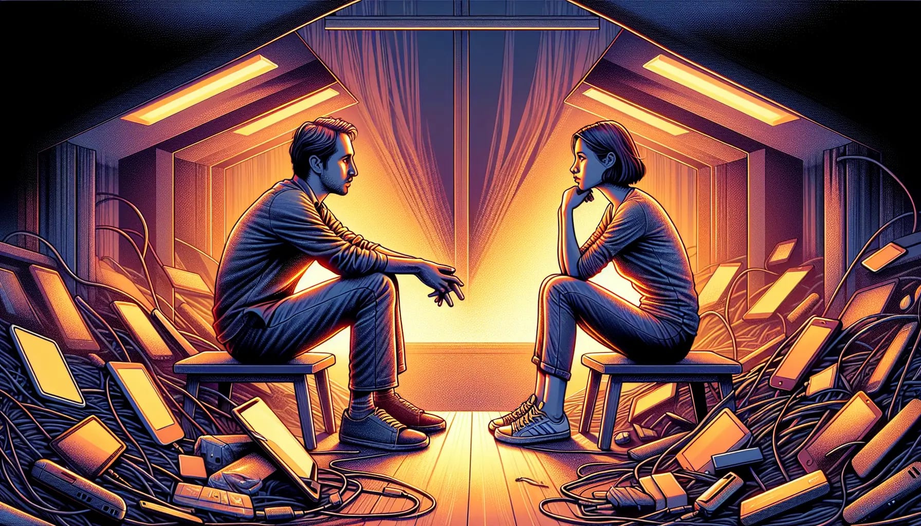 Illustration of two people engaged in face to face interactions