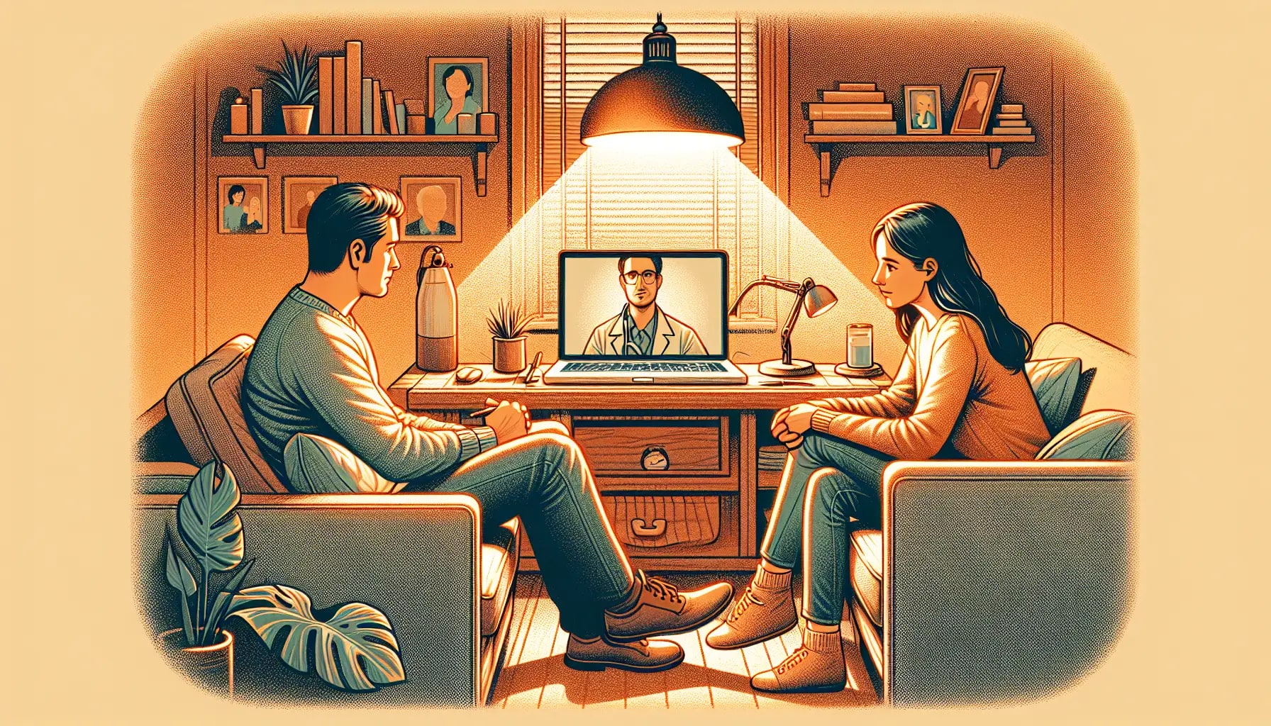 Couple participating in live video therapy session
