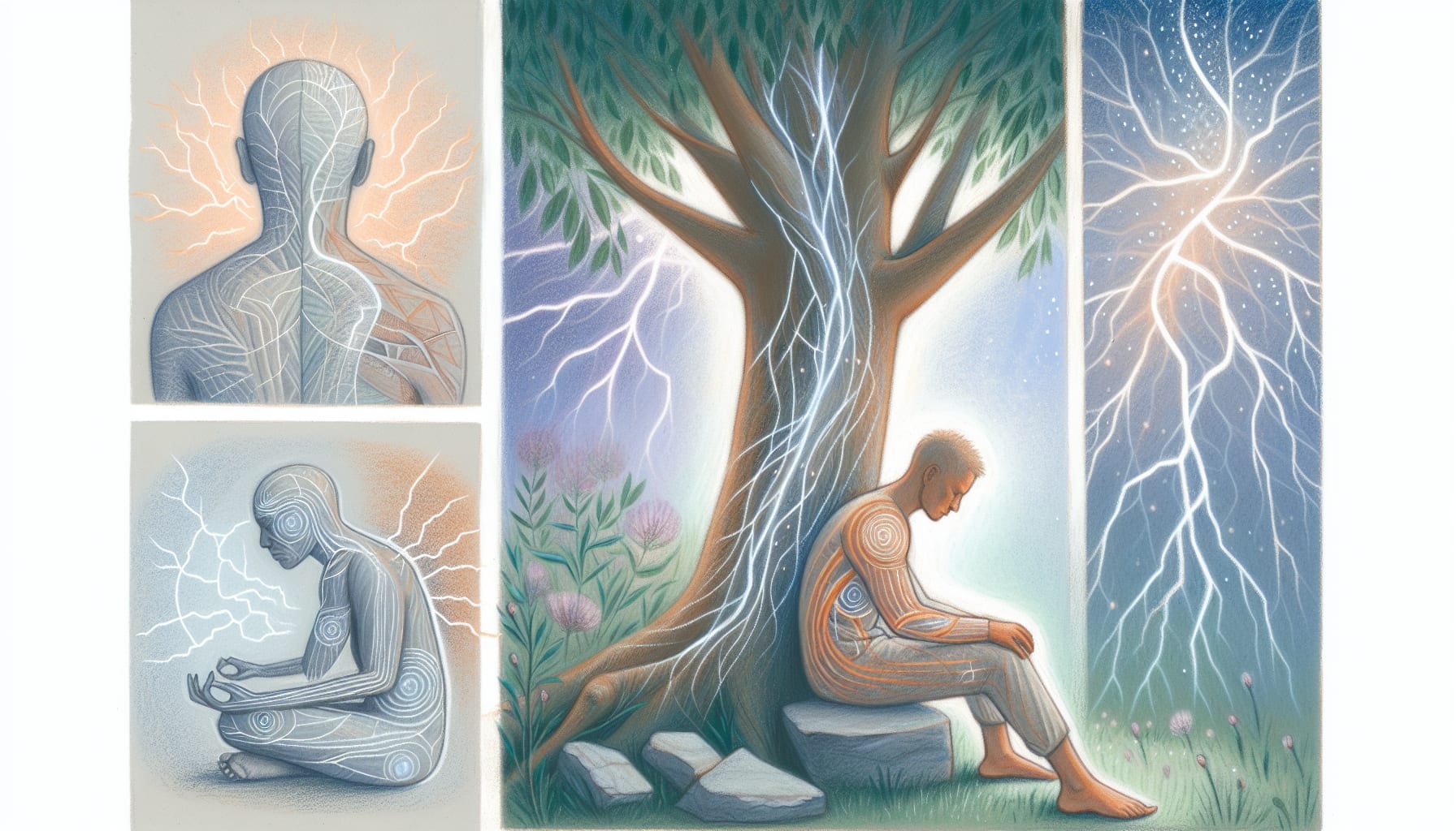 Illustration of the role of the body in trauma recovery and somatic experiencing and trauma restorative care.