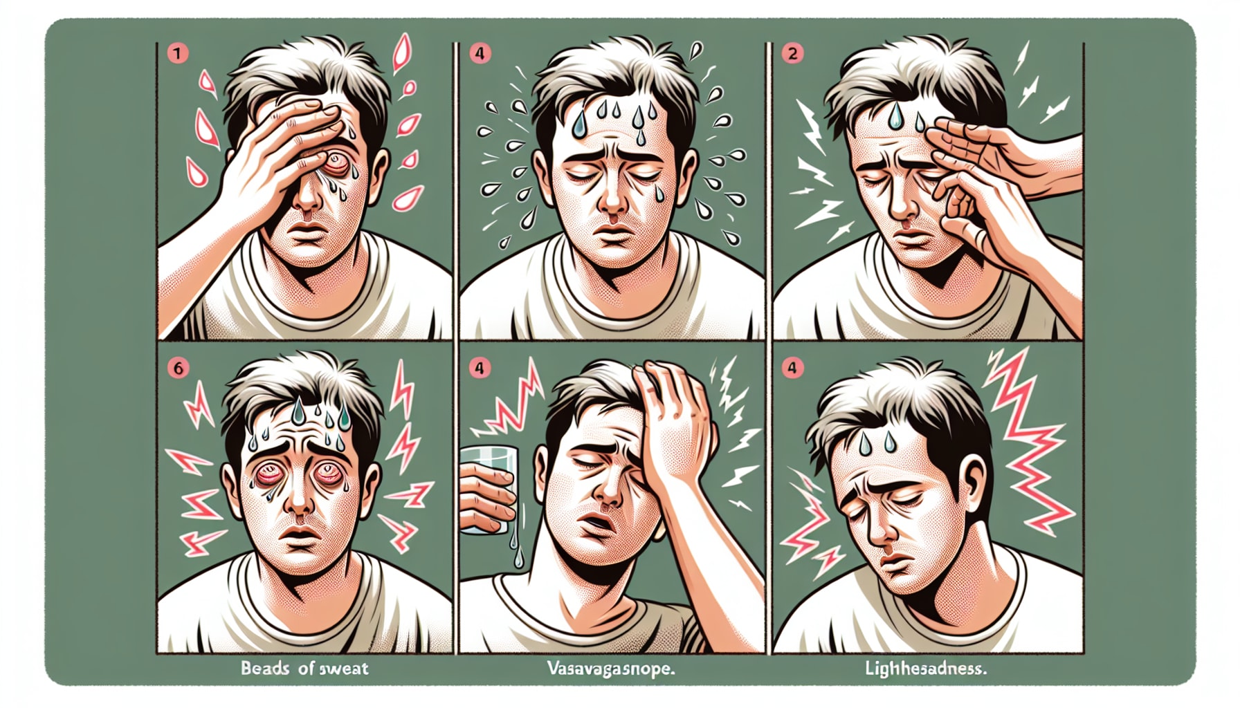 Illustration of warning signs of vasovagal syncope
