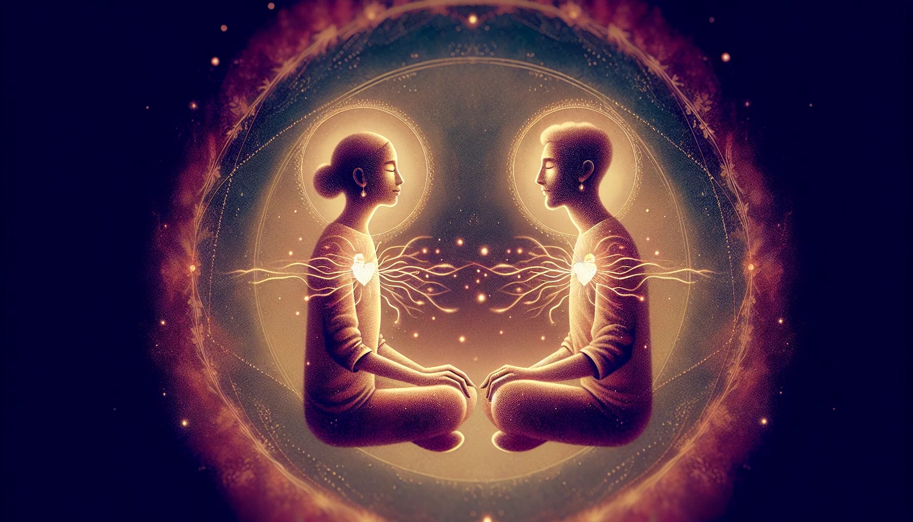 Illustration of a couple practicing synchronized breathing while holding hands