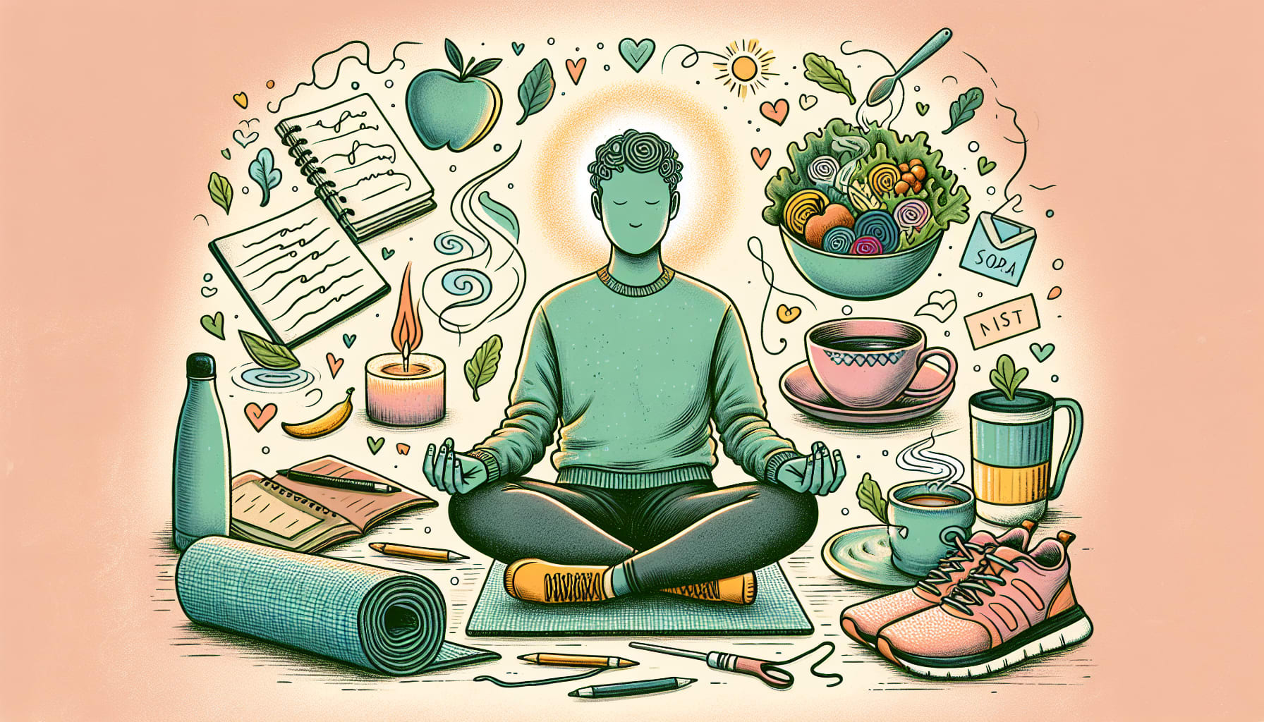 A person practicing mindfulness and engaging in self-care activities