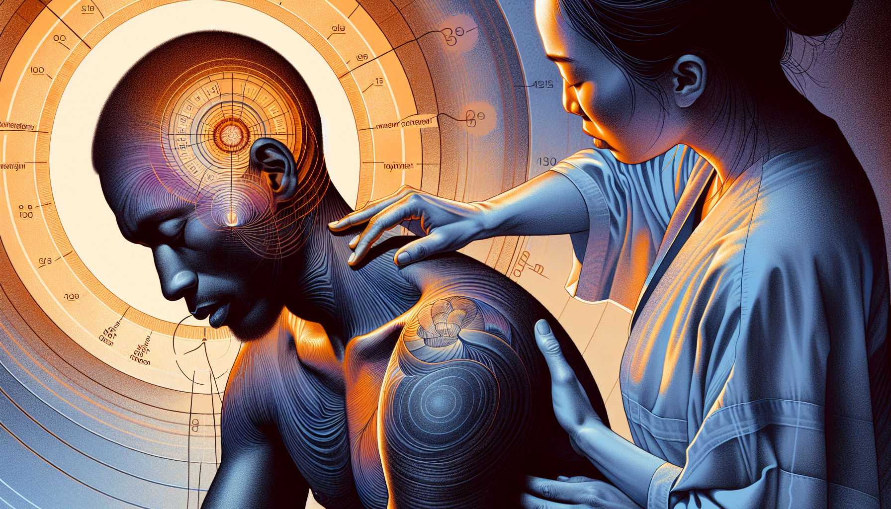 Illustration of San Francisco SE therapy techniques like pendulation and touch from somatic experiencing and trauma restorative care.