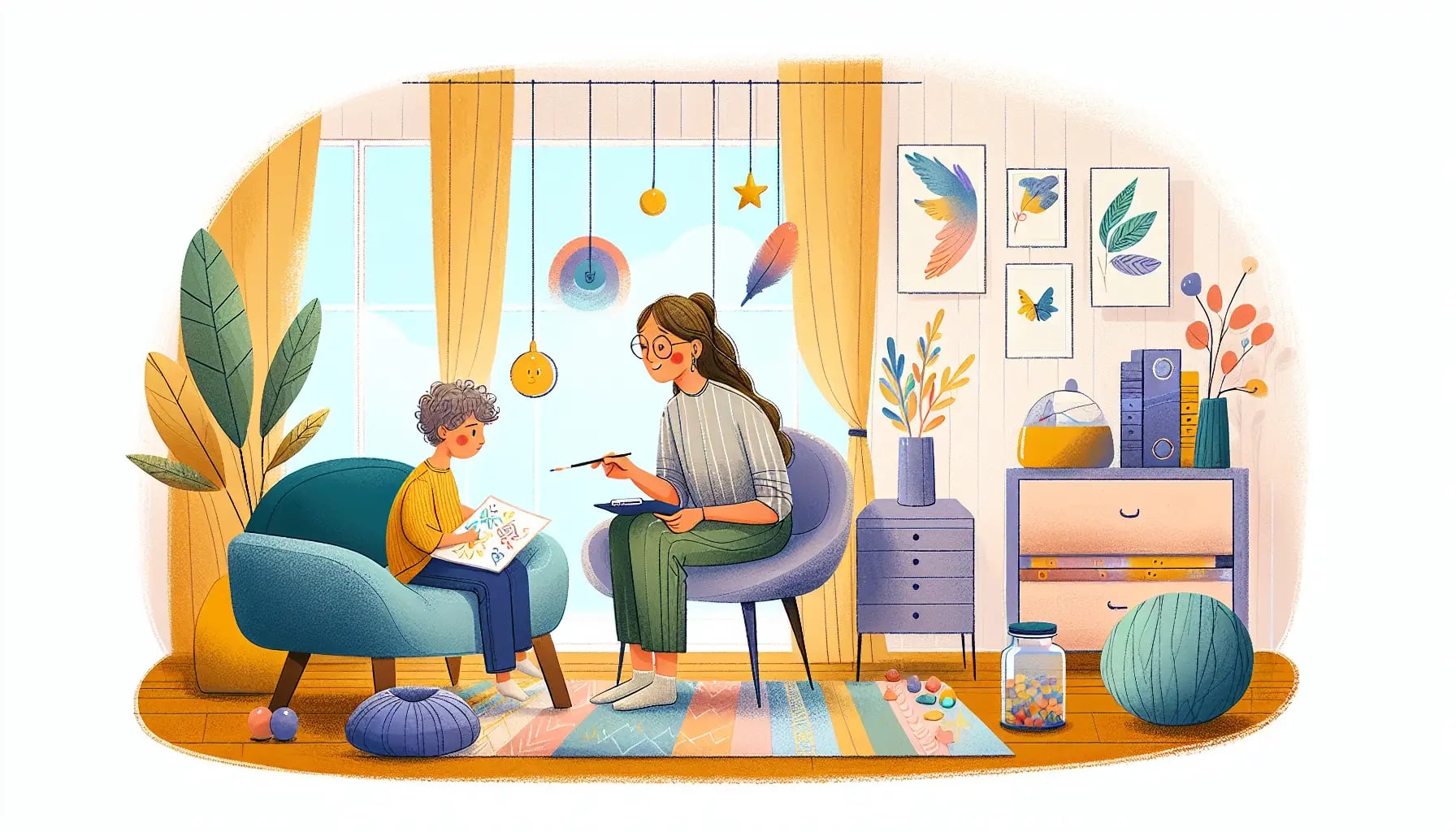 Illustration of a child receiving trauma focused cognitive behavioral therapy (TF-CBT)