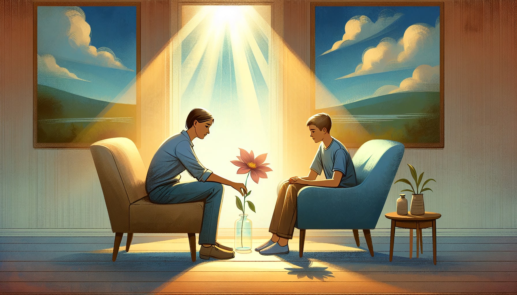 Illustration of a person overcoming sexual trauma with the help of a therapist