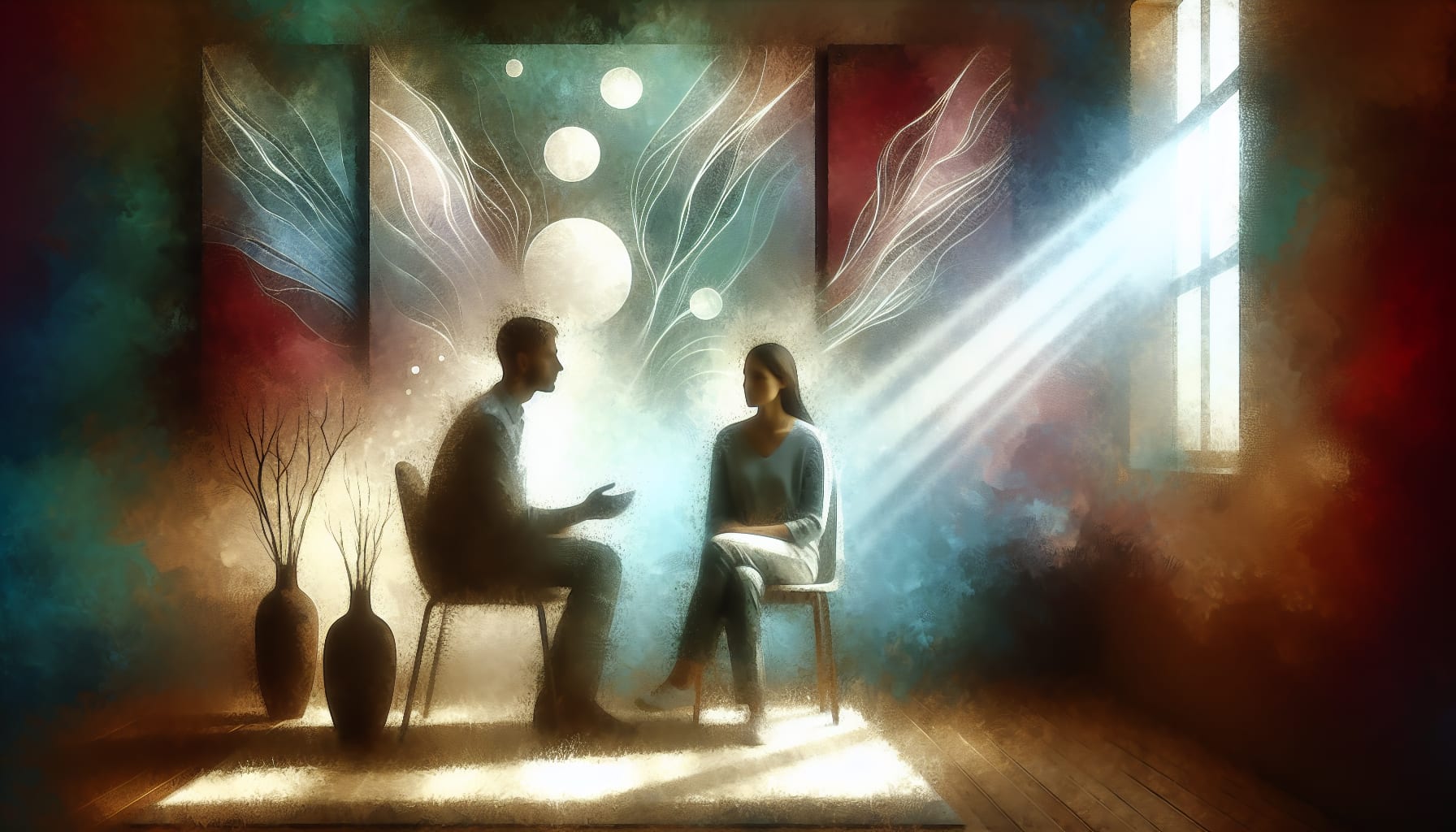 Artistic representation of a therapy session addressing attachment trauma