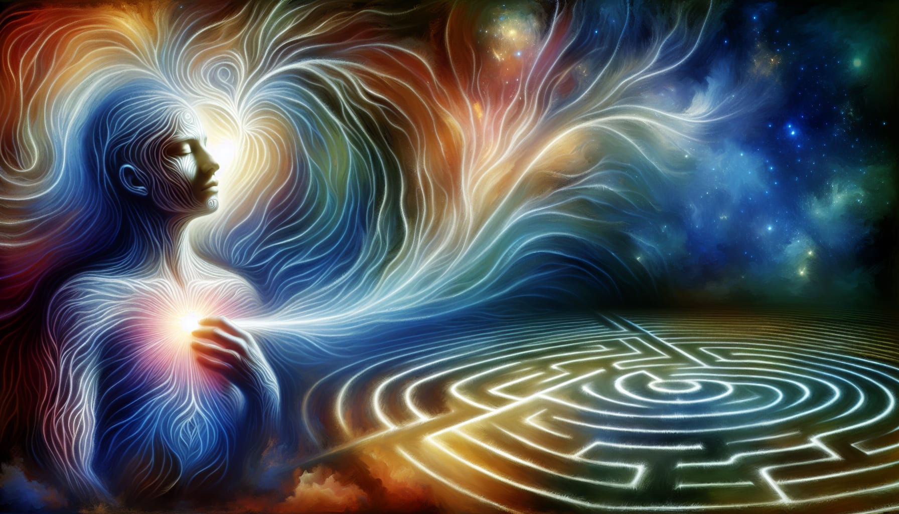 Artistic representation of a person connecting with inner wisdom and spirituality