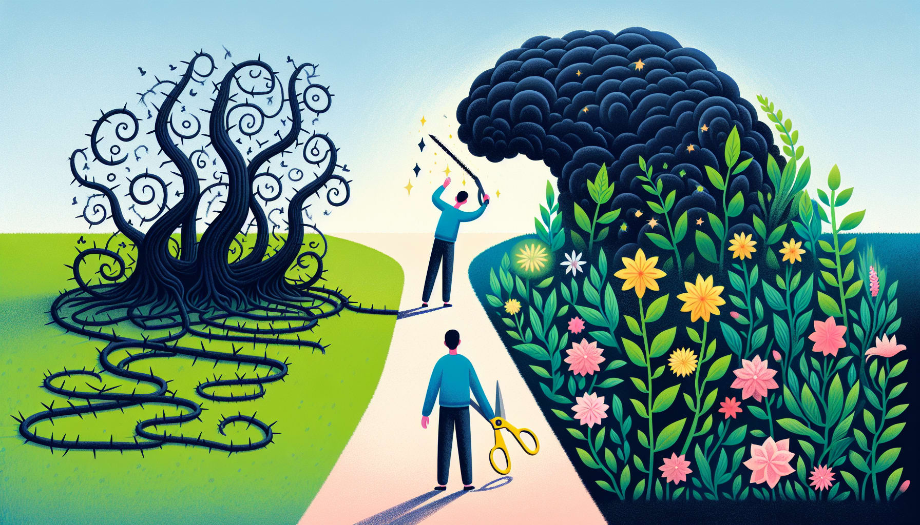 Illustration of cognitive restructuring in CBT for anxiety