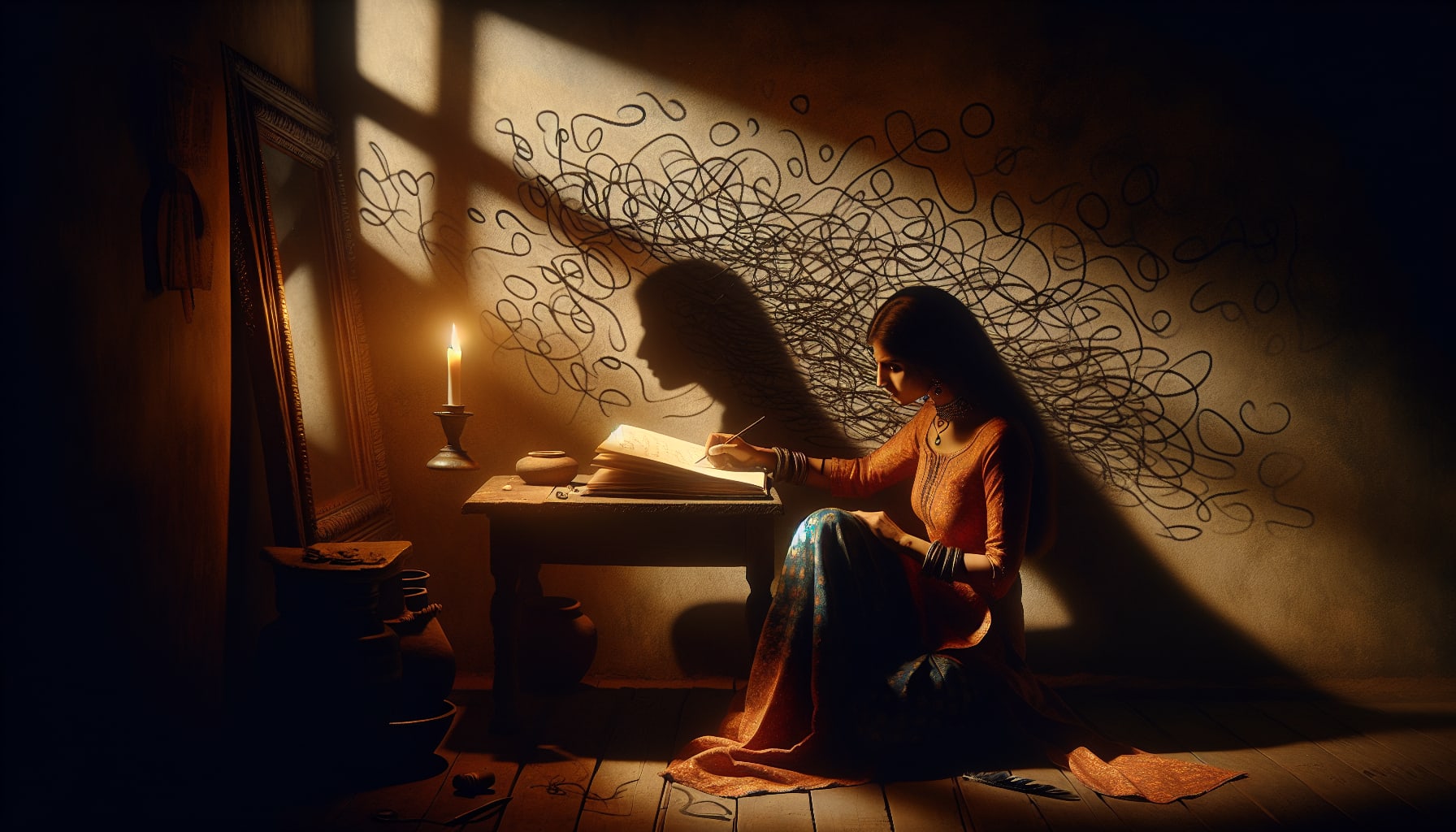 Artistic depiction of getting started with shadow work through journaling and self-reflection