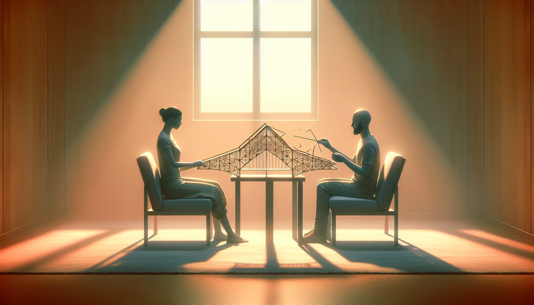 Illustration portraying the rebuilding of trust and secure attachments in therapy