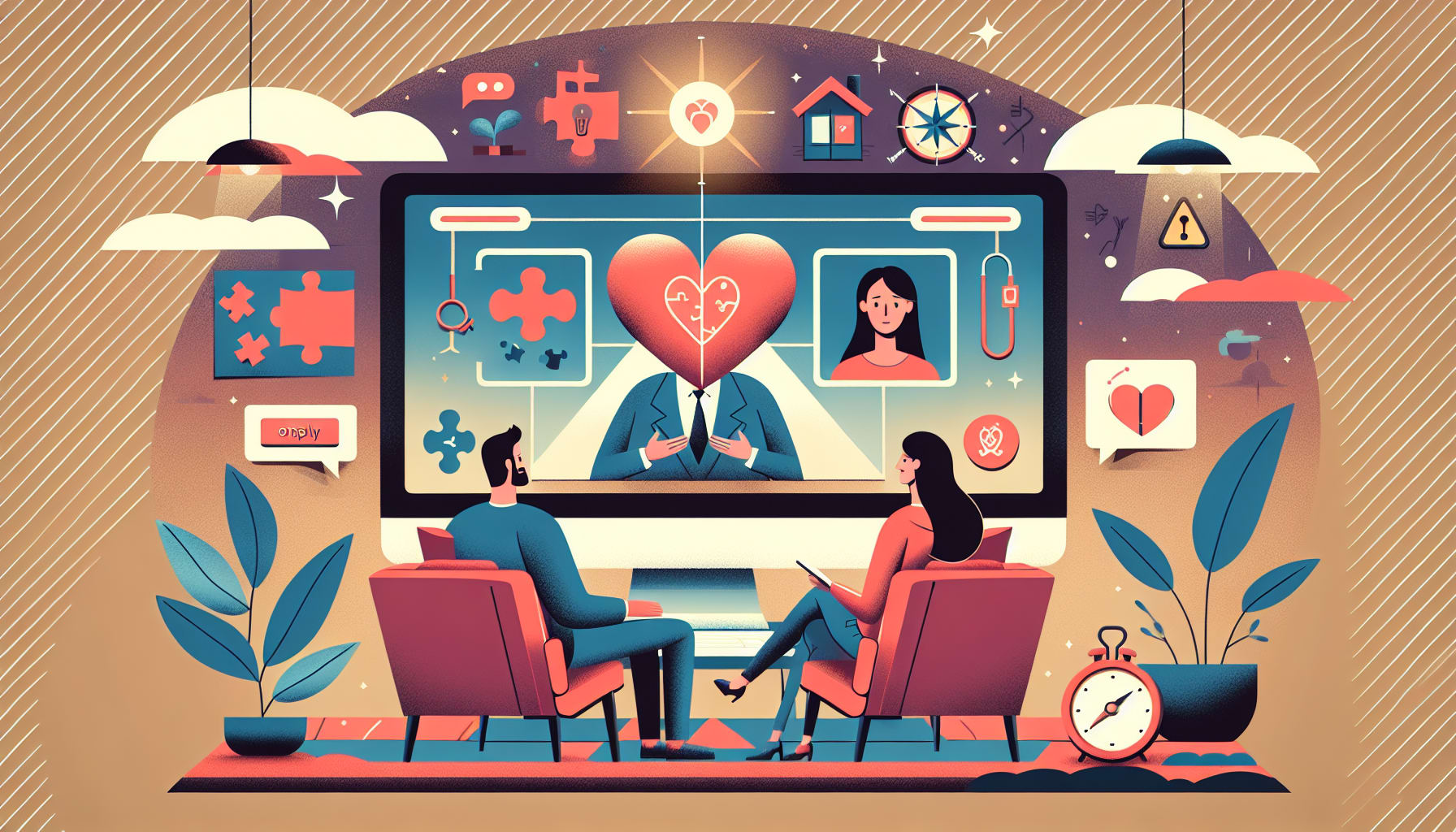 Illustration of personalized online marriage therapy experience